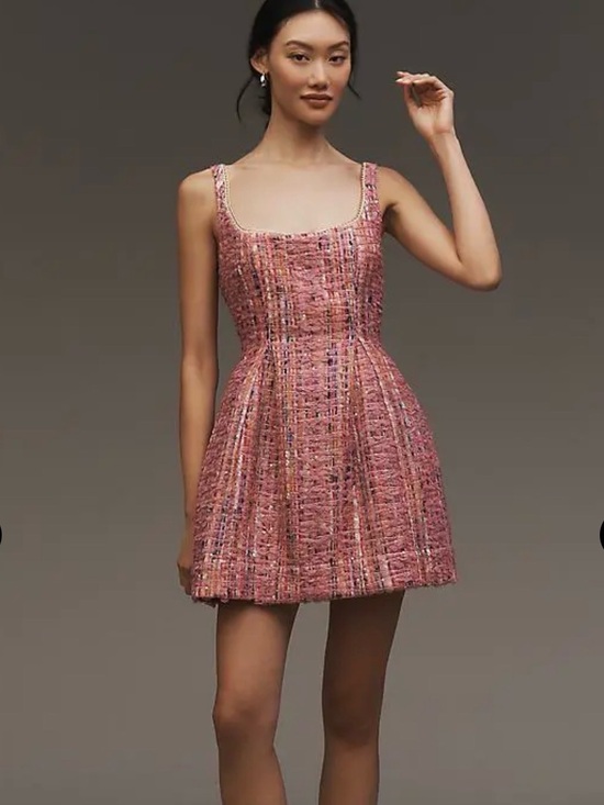 Anthropologie Dresses & Skirts - NWT Maeve Anthropologie Pink Sequin Tweed Fit and Flare Mini Dress Sz 14
